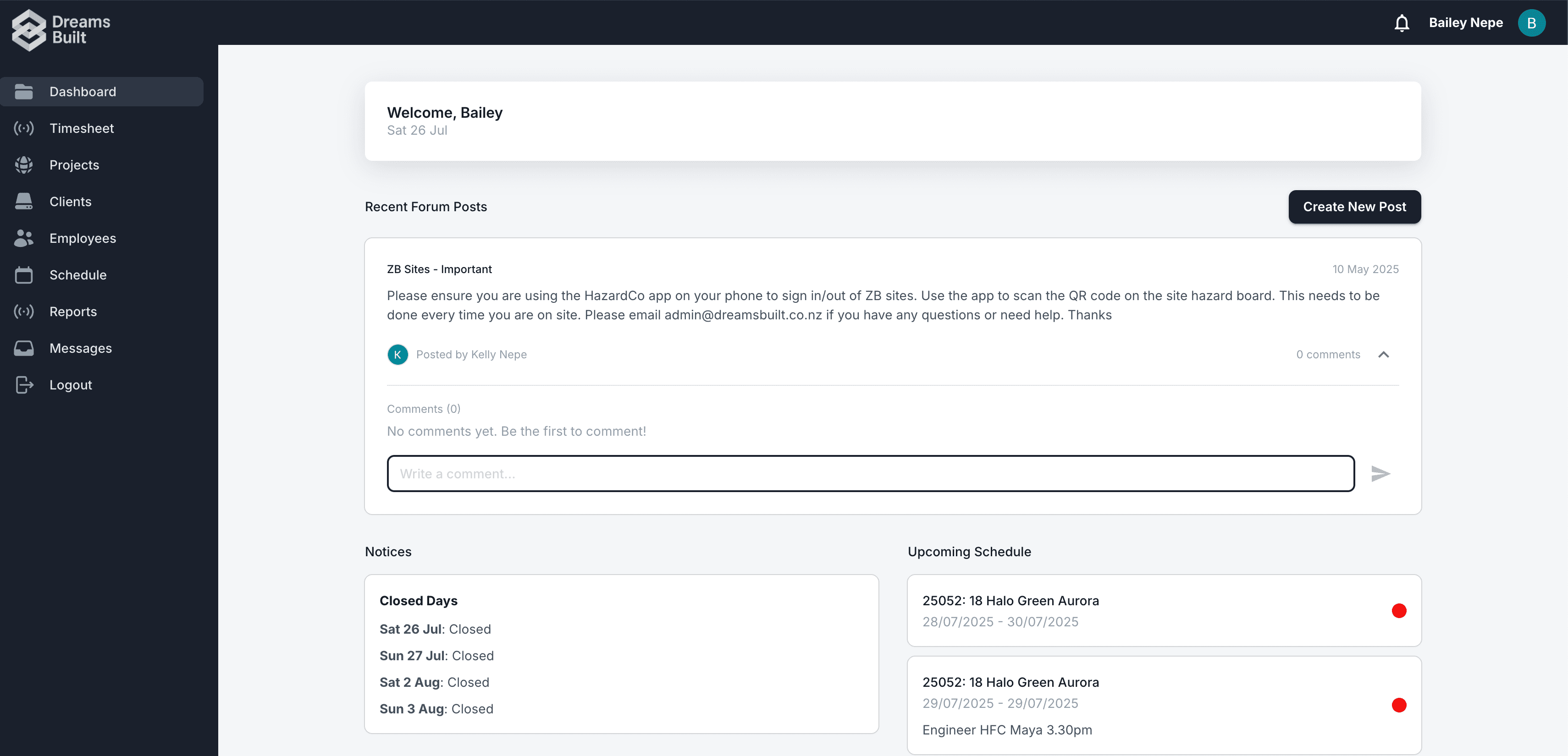 Dreams Built platform interface 2